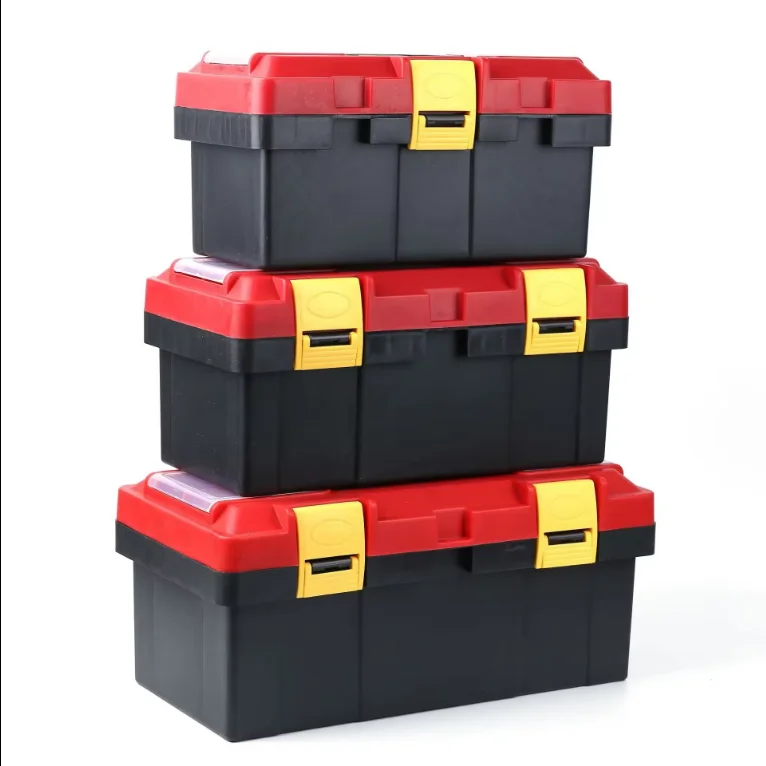 17 inch Iron Toolbox Household Car Storage Box Hardware Tool Box Power Tools Box Portable Plastic Steel Big Size