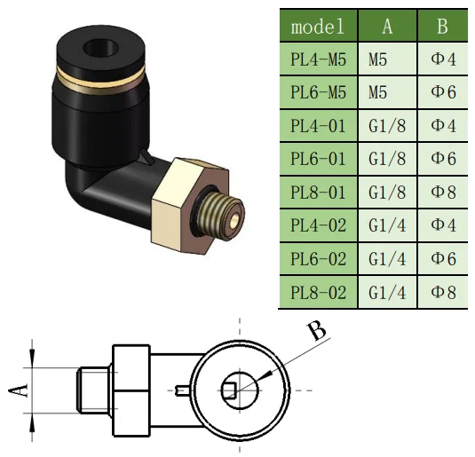 Plastic Material And Black Color L Type Push Elbow Tube and Pneumatic Fitting G1/8 and G1/4  90 Degree In Joint