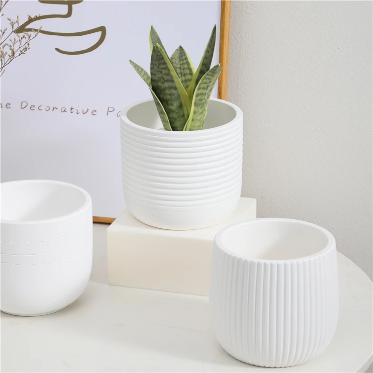 Nordic style garden decoration indoor outdoor planter pot white wholesale cement succulent flower pots