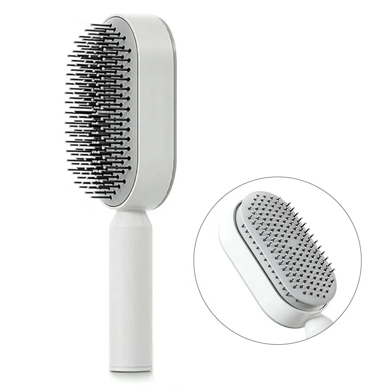 One Click Clean Up Hair Loss Aibbag Massage Comb Hair Detangler Brush Self Cleaning Hair Brush for Women