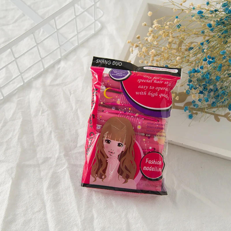 Hot Selling 6pcs Soft Sponge Hair Curler Styling Hair Curlers Sets Magic DIY Tool Pink Color Curling Tools Hair Roller