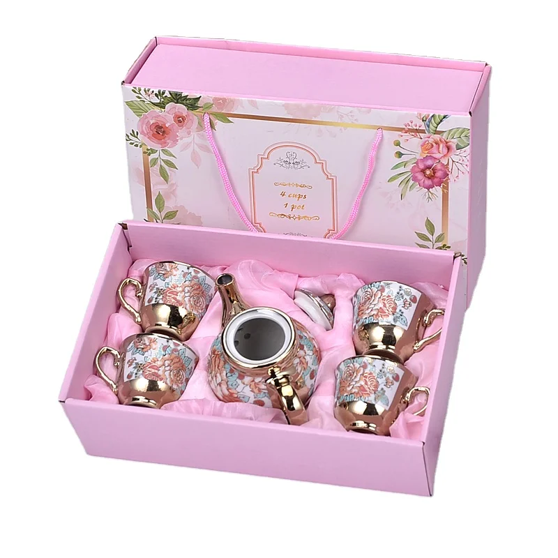 Delicate Bone china Coffee Cup Set European Vintage Tea Cup Tea Kettle Saucer SetGift box Ceramic tea set