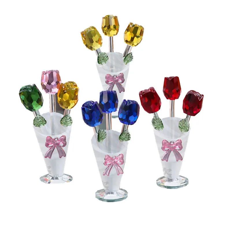Crystal vase Three small roses decorative objects Glass candlestick flower tabletop wedding ceremony