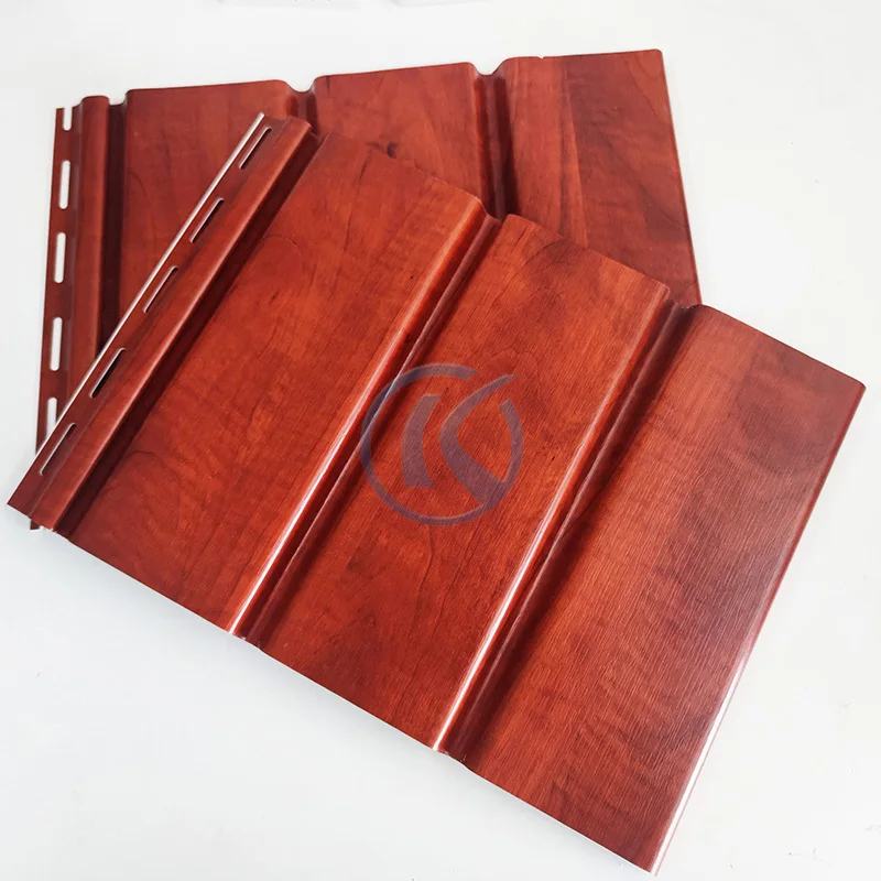 Custom 12inch Waterproof Exterior Air Ventilation Wooden Film Laminated PVC Vinyl Plain Soffit Ceiling Panel Board For Roof Eave
