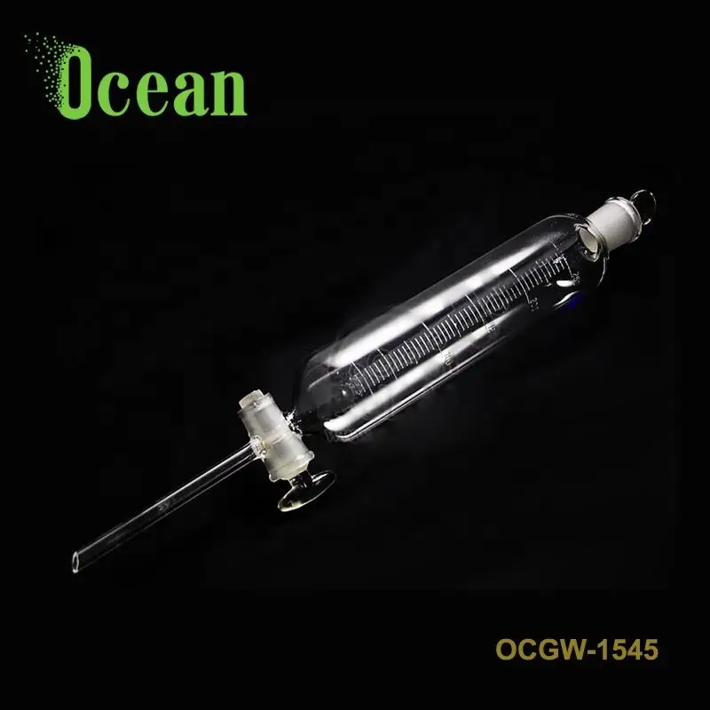 Funnel, Cylindrical shape, with ground-in glass or plastic stopper and glass stopcock