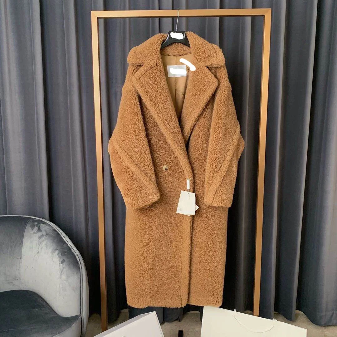 
American style women fashion winter wool oversize jacket real sheep shearing fur coat teddy coat 