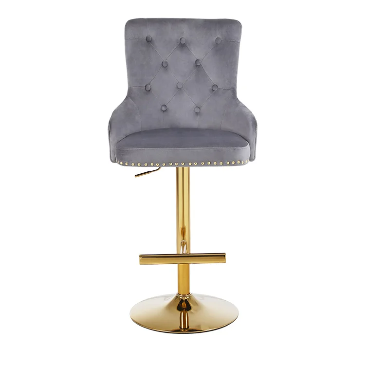 Square back velvet hand made bar chair Height adjustable chrome base restaurant bar stool