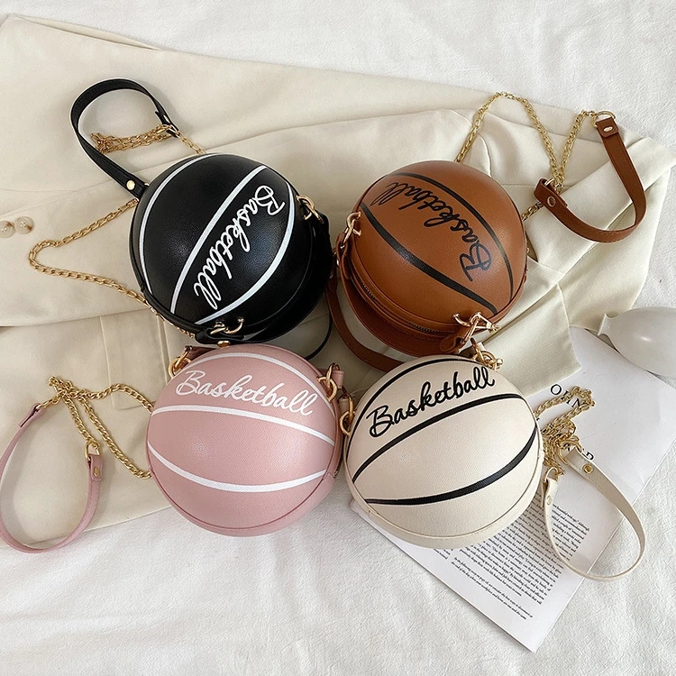Women Basketball Shaped Cross Body Messenger Bag Purse Tote Mini Shoulder PU Leather Round Handbag   bags women handbags ladies