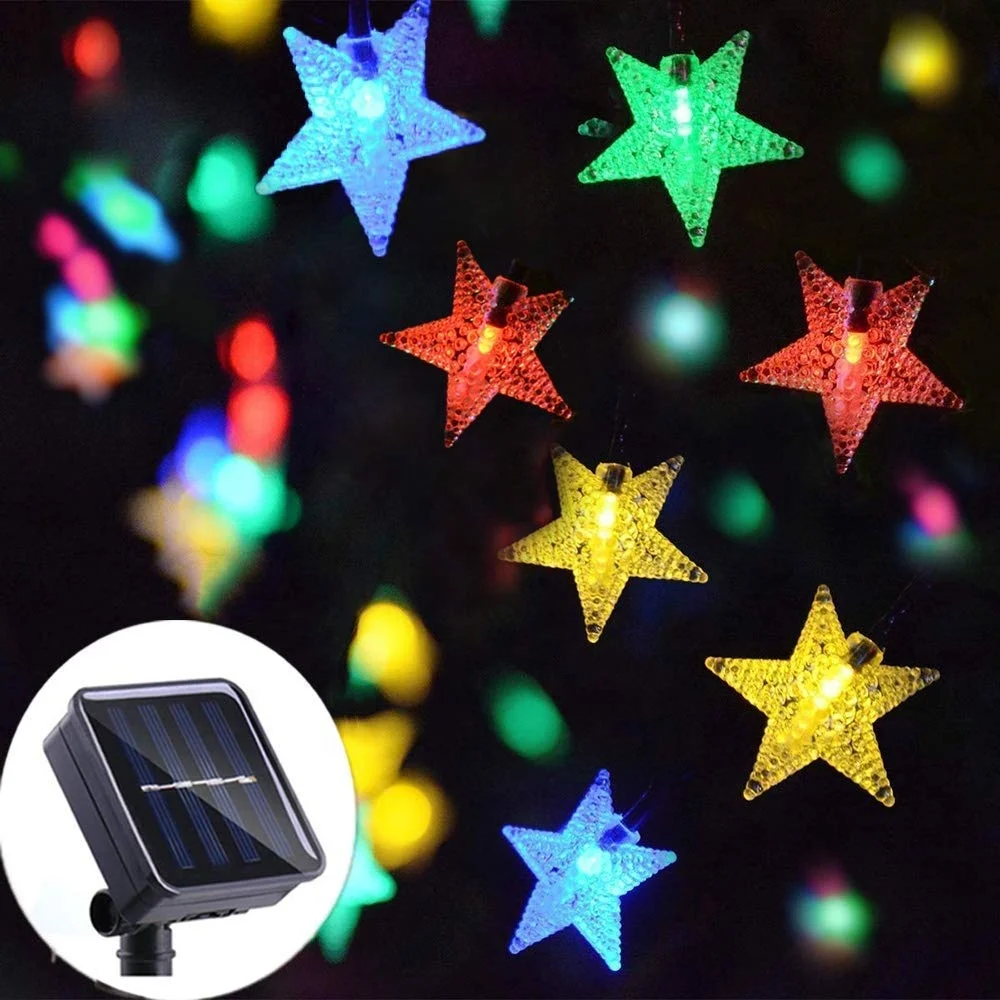 
Рождественская светодиодная гирлянда на солнечной батарее, разноцветный шнурок со звездами для дерева, свадьбы, сада, дворика, 7 м, 50 светодиодов 