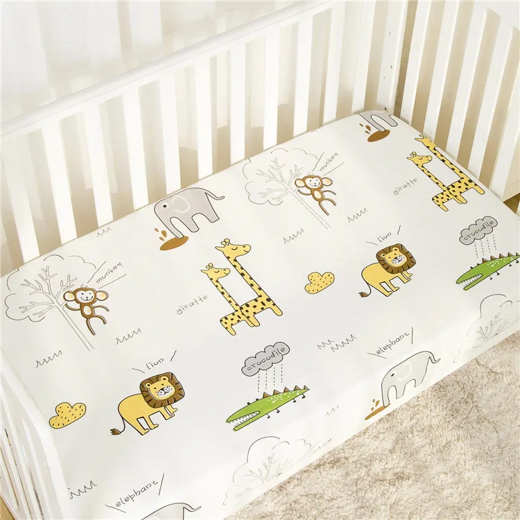 Custom Animals Printed Unisex Baby Skin-friendly Organic Bamboo Fitted Crib Sheet