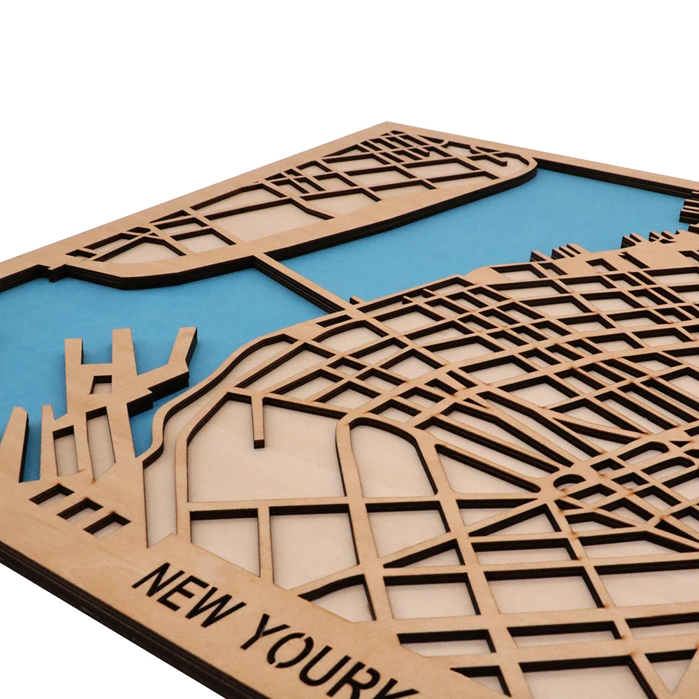 Custom wall wooden city map world map accept customization 3d puzzle decoration for living room or office