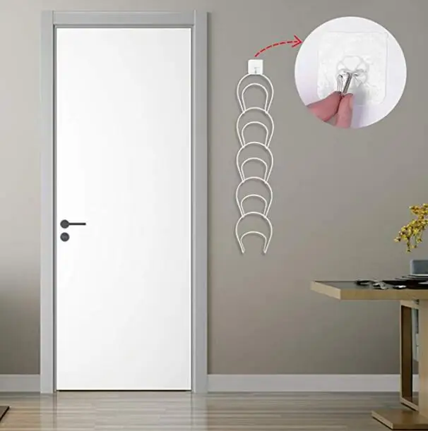 Multi-layer hanging type chain coat hook behind the door seamless nail-free wardrobe wrought iron bag scarf hat storage rack