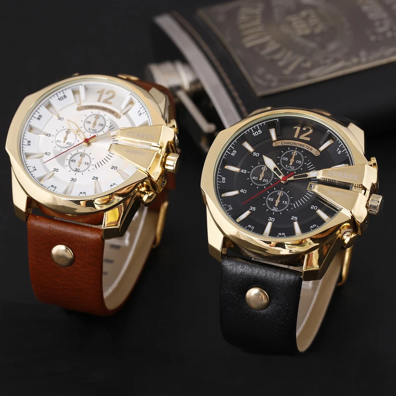 Relogio Curren 8176 Men Watches Top Brand Luxury Gold Male Watch Fashion Leather Strap Outdoor Casual Sport Watch With Big Dial