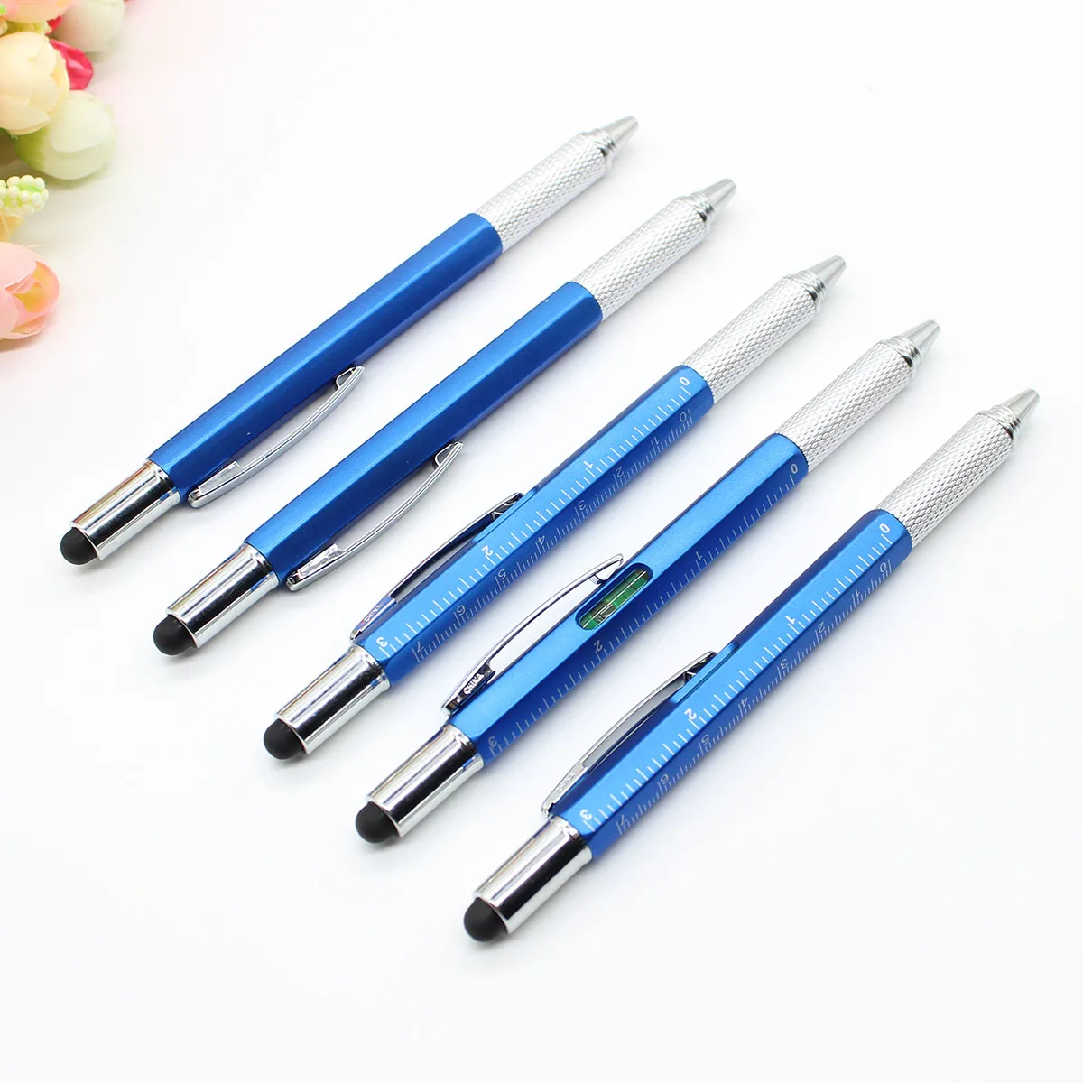 Custom Multi-function ballpoint pen screwdriver Caliper Level Grading tool pen six-in-one capacitor touch Advertising pen