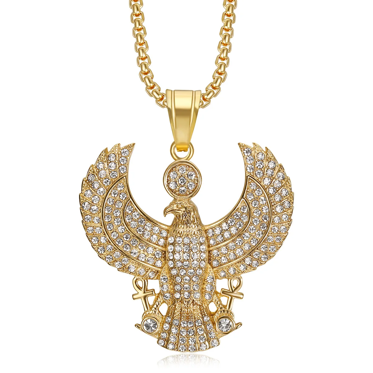 New Hip Hop HIPHOP Titanium Steel Plating Ancient Egyptian Eagle Horus Ankor Pendant Necklace