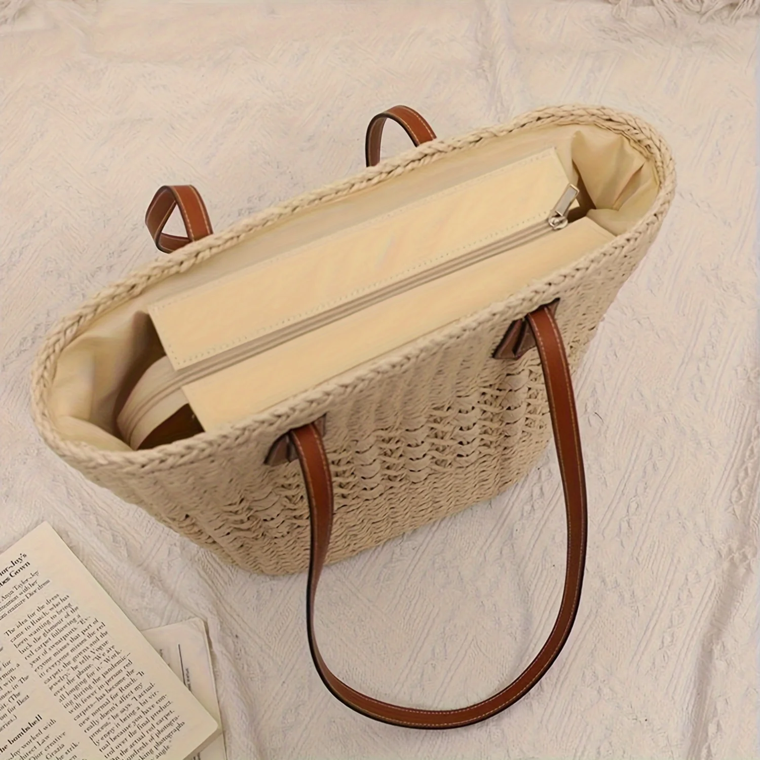 Custom Vacation Eco Friendly Women Shopping Handwoven Straw Summer Beach Bag
