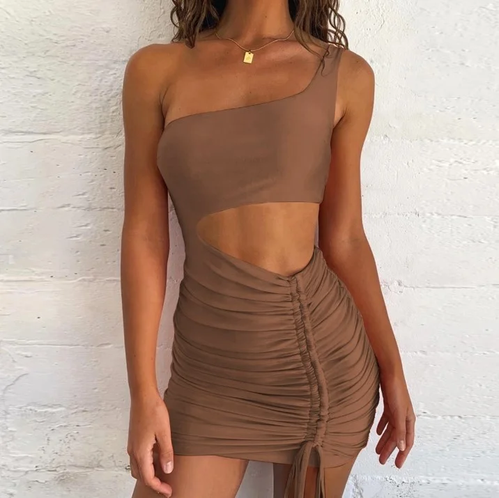 club outfits for women sexy vestidos bandage dress casual dresses wear 2021 one shoulder wrap ruched cut out halter dress