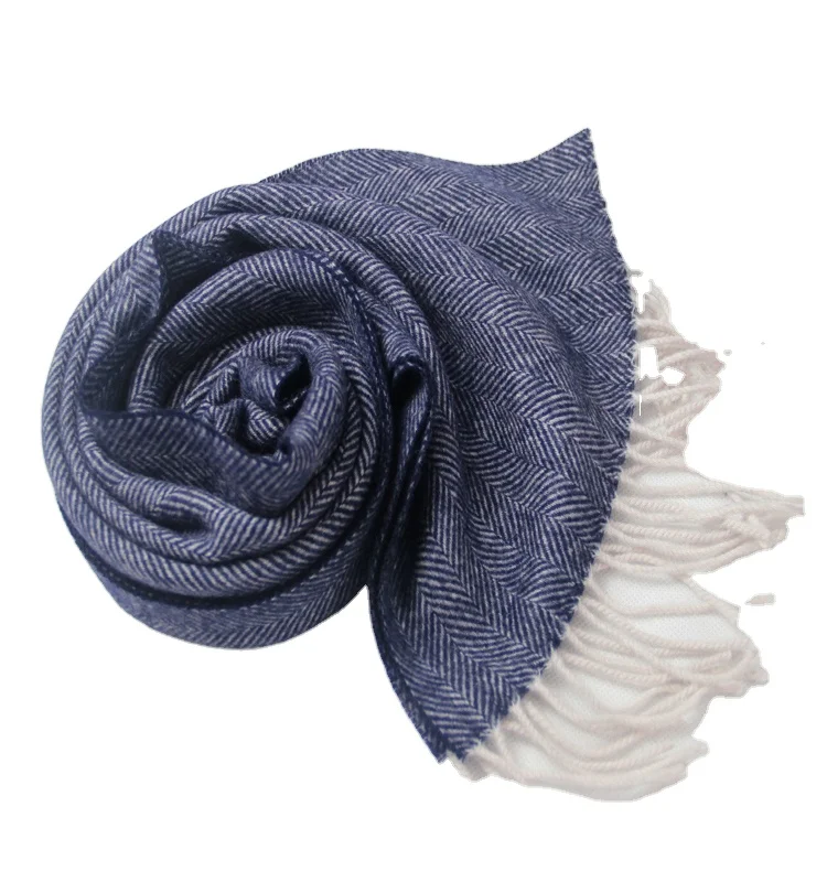 New Design Inner Mongolian Denim Blue Herringbone Cashmere High Quality Scarf Casual Wild