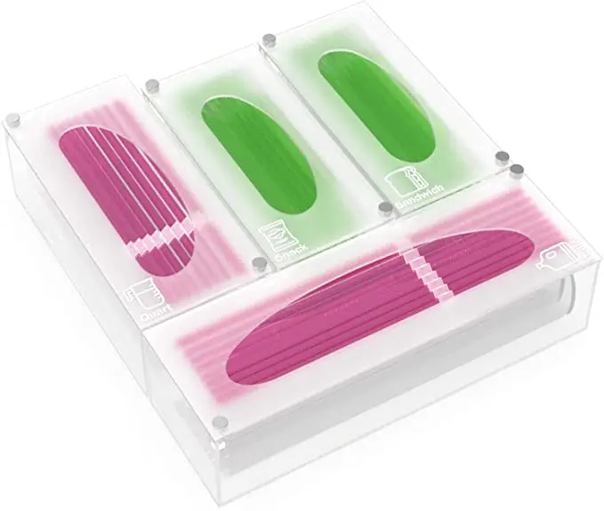 Sandwich and Snack Variety Size Bags Storage Organizer Acrylic Kitchen Drawer Baggie Box Food Storage Bag Holders