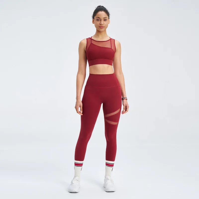 Aoyema Yoga Sets Two Piece Yoga Sets Crop Top Bra Leggings Workout Outfit Athletic Gym Wear Fitness Set Activewear