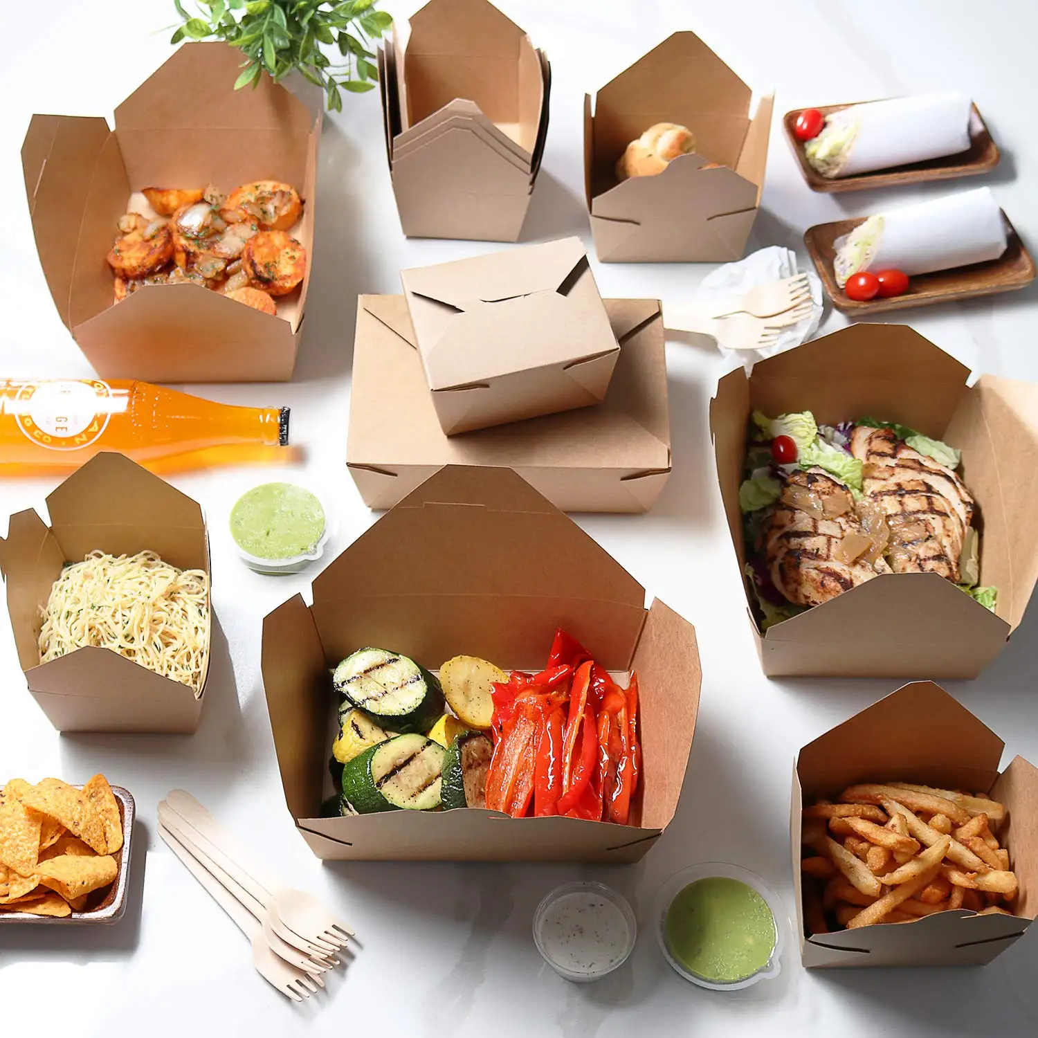 YBY OEM/ODM Caja Para Comida Disposable Compostable Brown Folding Food Packing Takeaway Kraft Paper Boxes