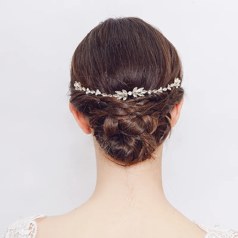  Женский проводной обруч для волос SLBRIDAL свадебный со стразами и цепочкой-гребнем повязка на голову украшения