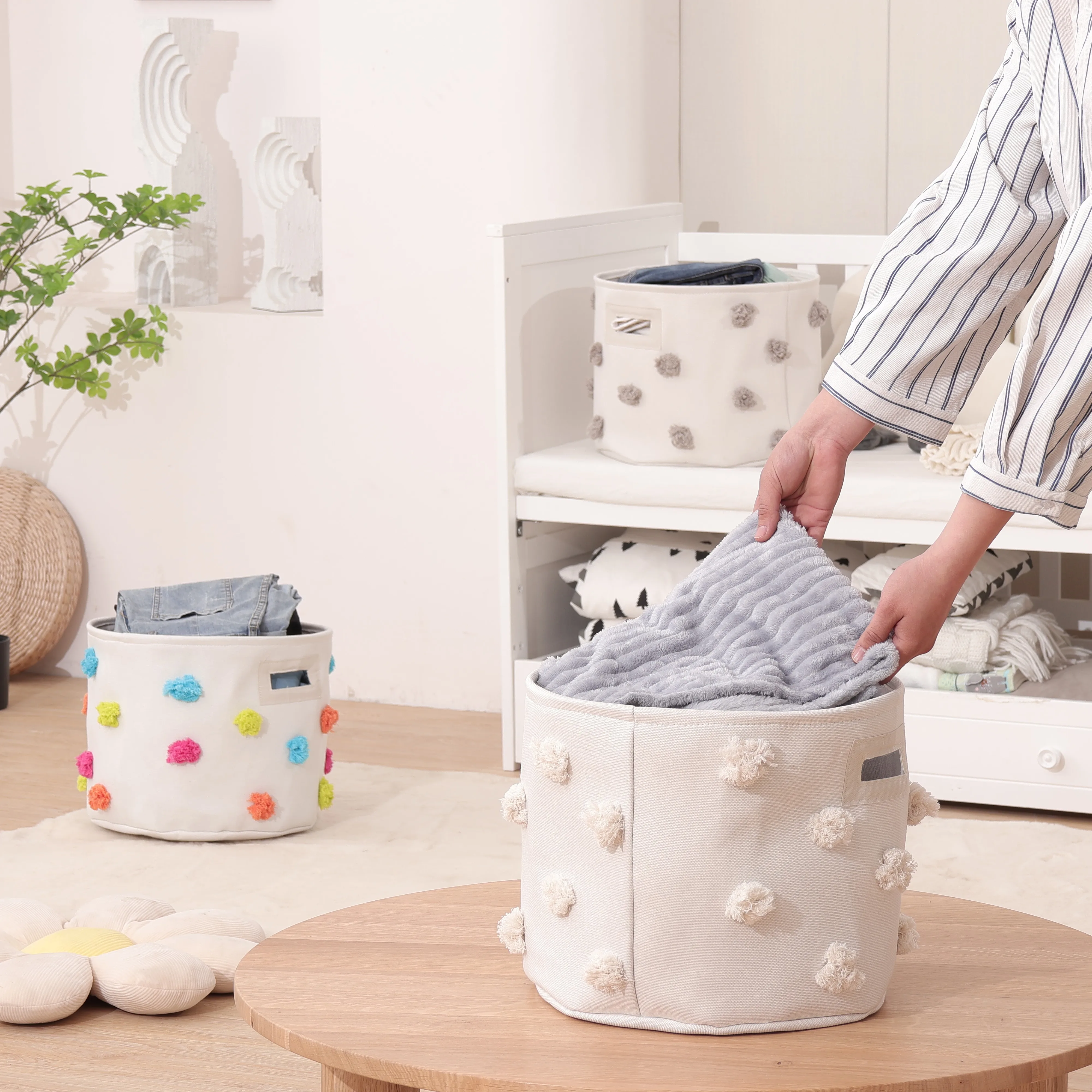 cotton cord rope Custom hand-woven basket multi-functional large capacity storage and cleaning laundry basket