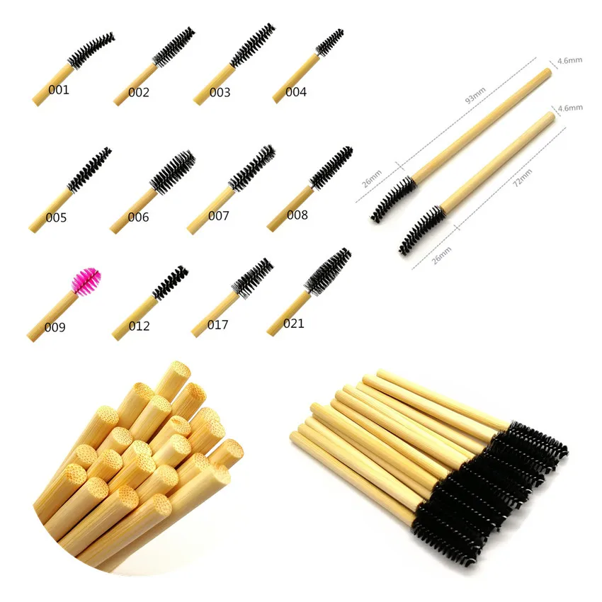 Disposable eco friendly bamboo handle silicone mascara wand makeup wood handle rubber eyelash brush