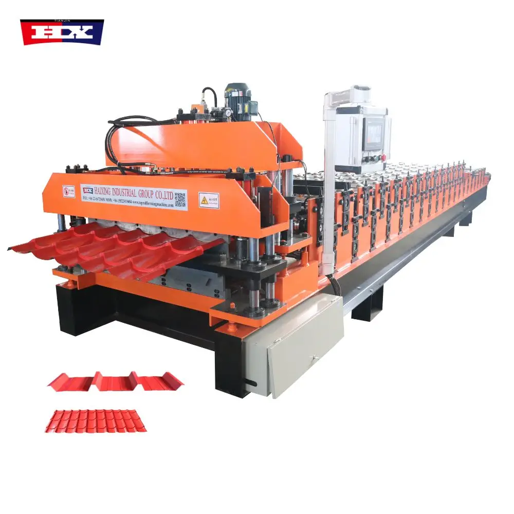 hot selling product 2024 trapezoidal sheet metal 1075 glazed tile roll forming machine double layer roofing roll forming machine