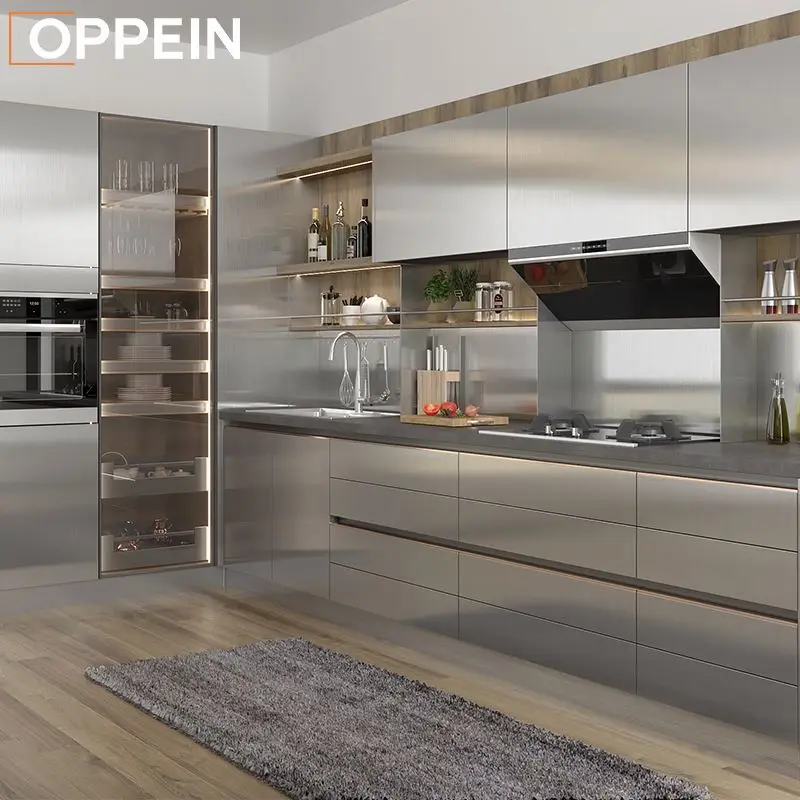 OPPEIN Essay Assembly Whit Glossy Lacquer Or Pvc Design Modern High Quality Wholesale Kitchen Cabinets