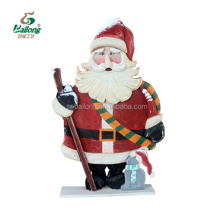 Verified supplier custom hand painted wood crafts Santa outdoor Christmas decoration supplies