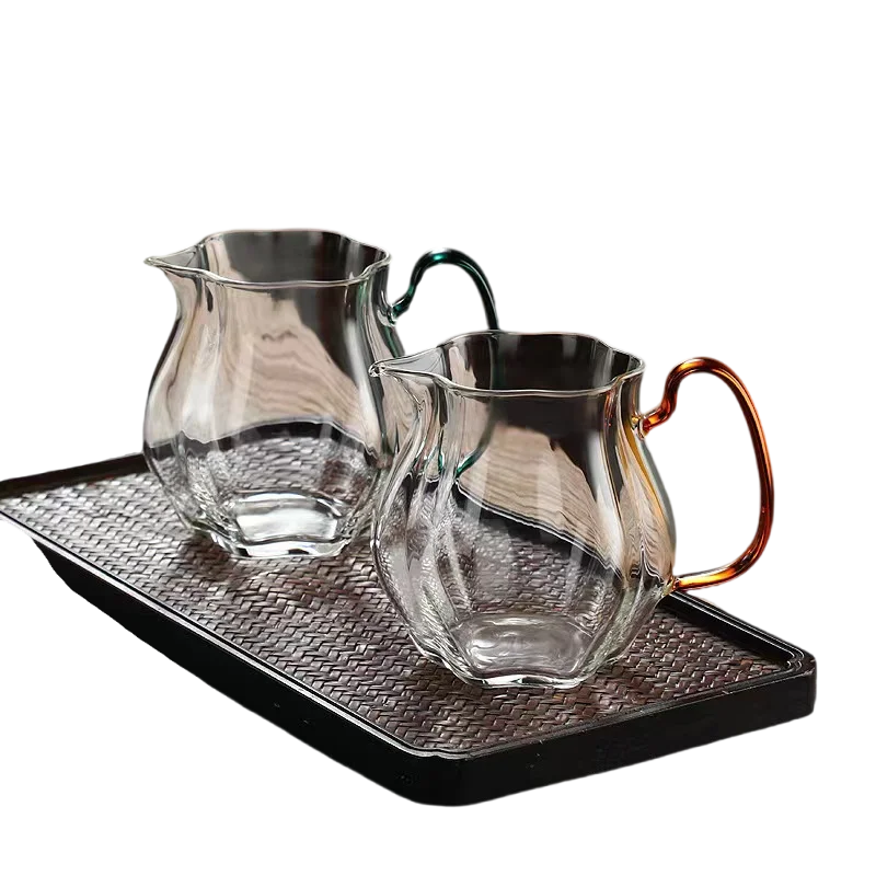 2024 new shape  High end clear high borosilicate fair cup 250 ml beautiful Chinese style tea set with handle