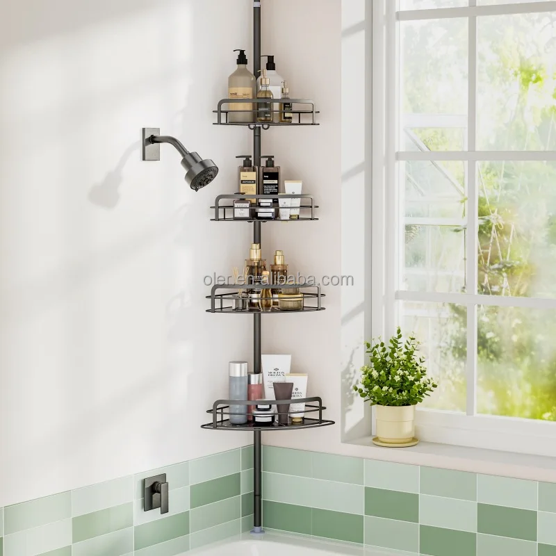 Decor Home Corner Shower Caddy Tension Pole Rust Proof 4tier Telescopic Adjustable Corner Shelf Organizer Rack