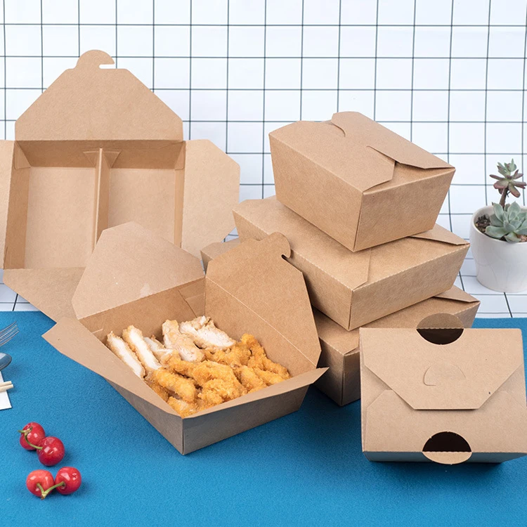Disposable Takeway Food Packaging Kraft Paper Lunch Bento Box Paper Takeout Food Box