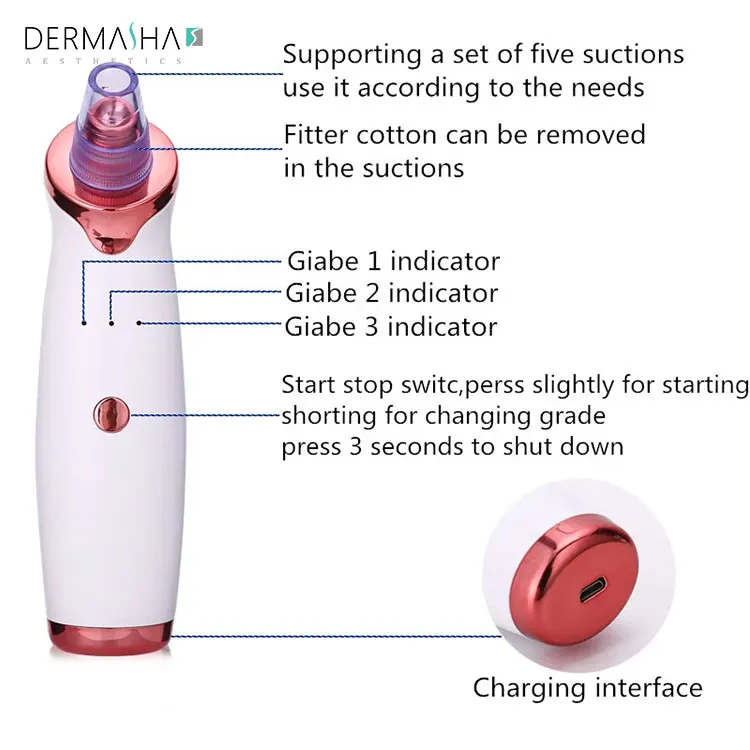 Professional Portable Electric Face Vacuum Suction Blackhead Cleaner Tool Rechargeable Vacuum Blackhead Remover