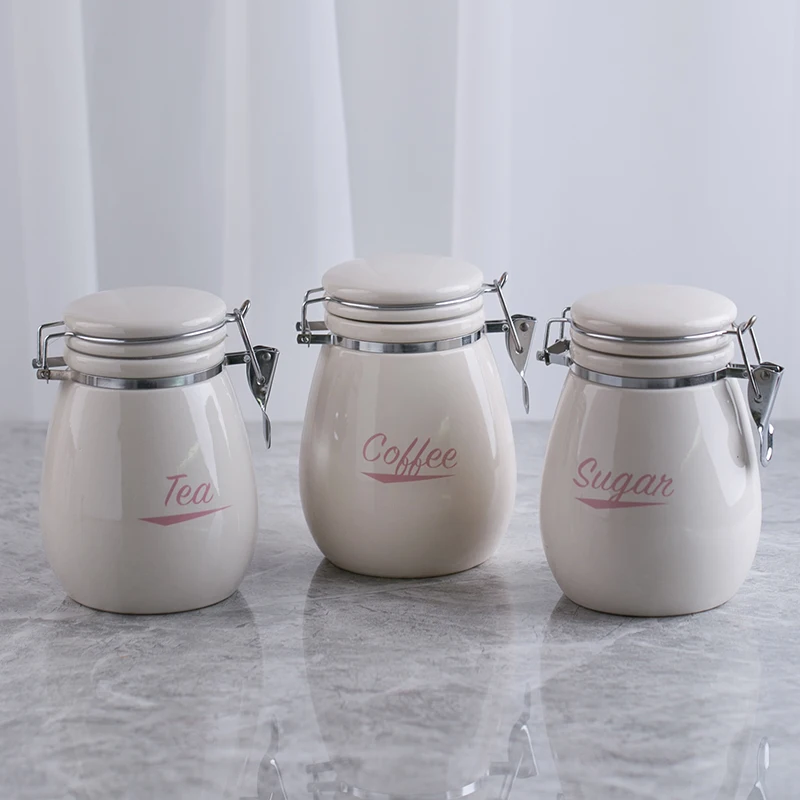 newest kitchen air tight Ceramic storage coffee sugar jar