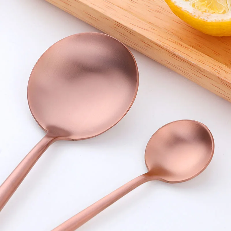 Christmas Flatware Stainless Steel 304 Wedding Bulk Matte Silverware Metal Spoon and Fork Knife Set Rose Gold Cutlery