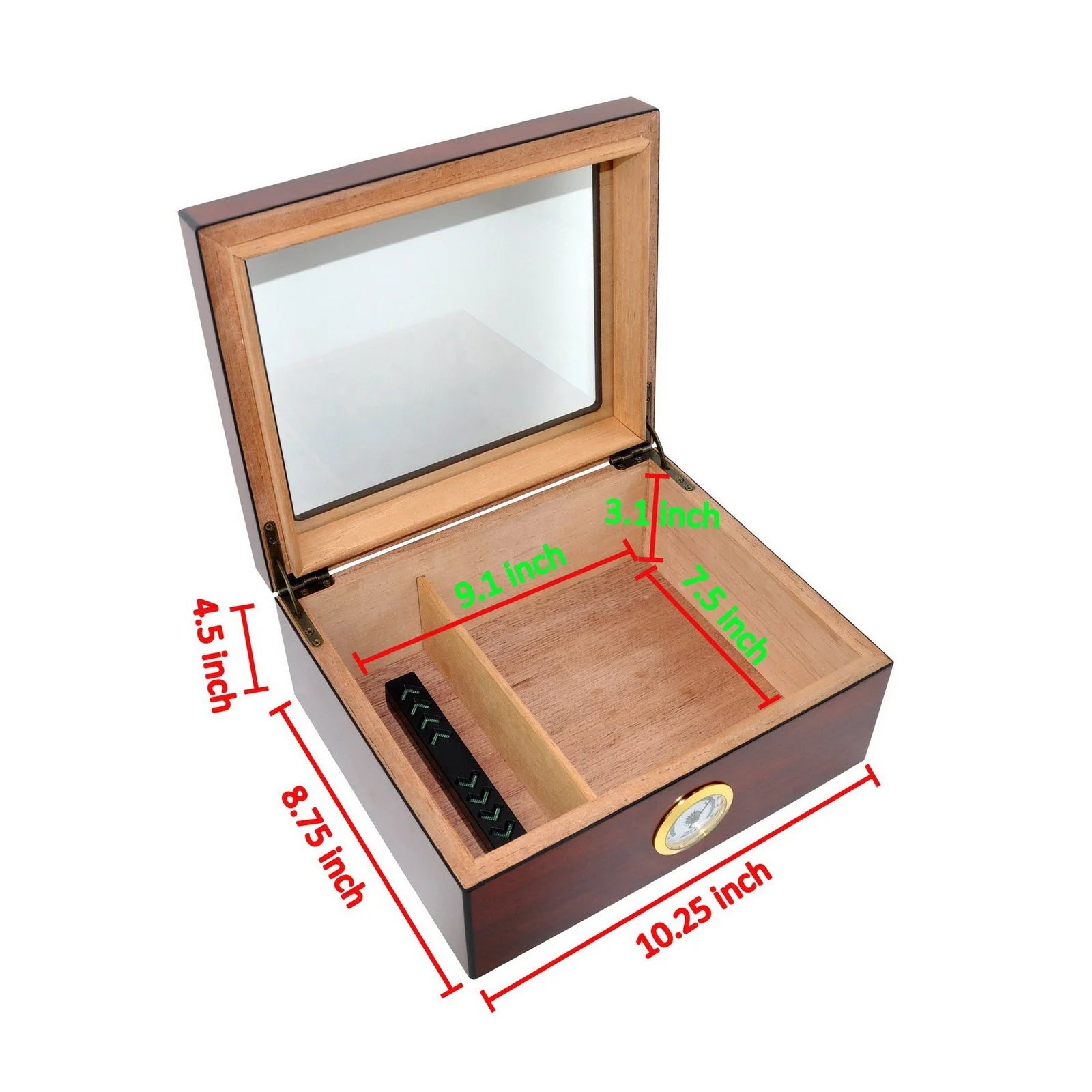 RTS tempered glass top Analog  hygrometer Spanish Cedar Wood  Cigar Storage Box Desktop Cabinet Wooden Cigar Humidor