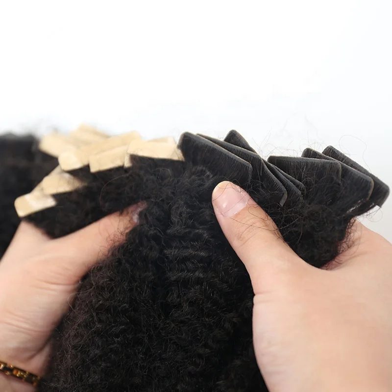 4B4C Afro Kinky Curly Coily Tape In Human Hair Extensions Black Women Mongolian Virgin Hair Tape Ins Microlink Hair