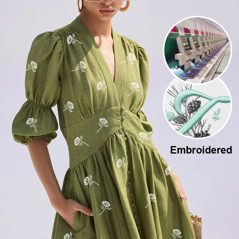 Designer Summer Fashion V Neck Short Sleeve Linen Maxi Dress Custom Women Casual Dresses