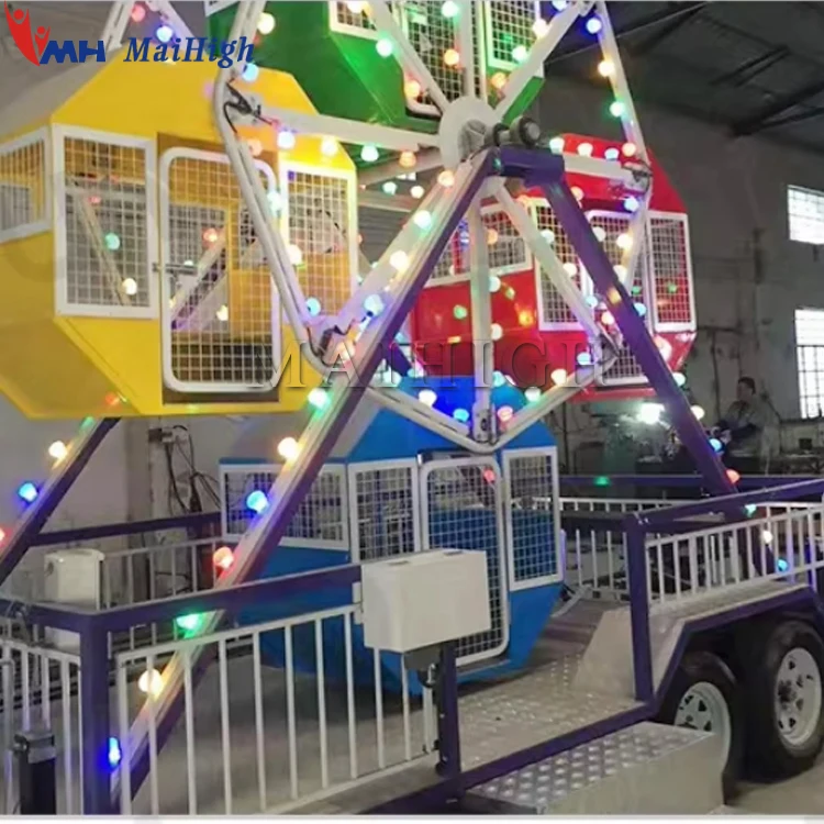 Portable amusement ride kids small ferris wheel mobile trailer mounted mini trailer ferris wheel for sale