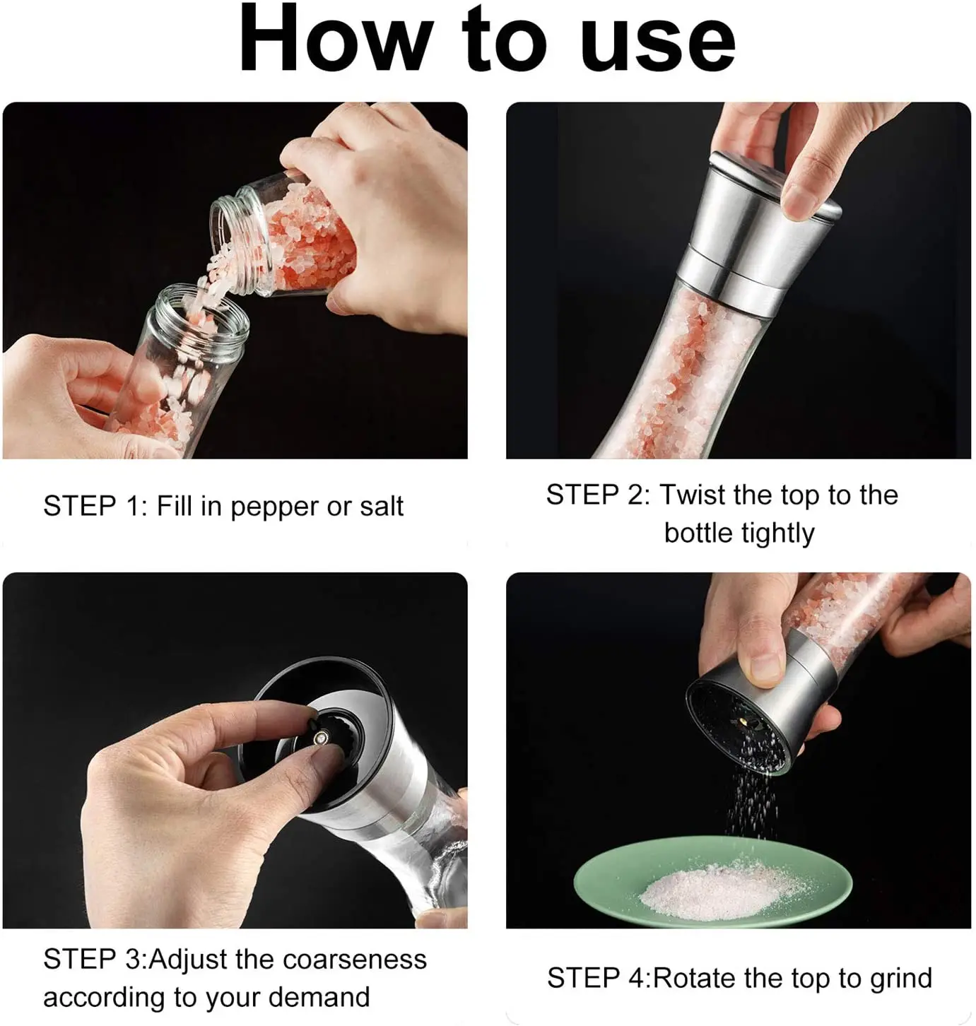 Premium 160ml manual salt and pepper grinder stainless steel lid kitchen small glass spice jars