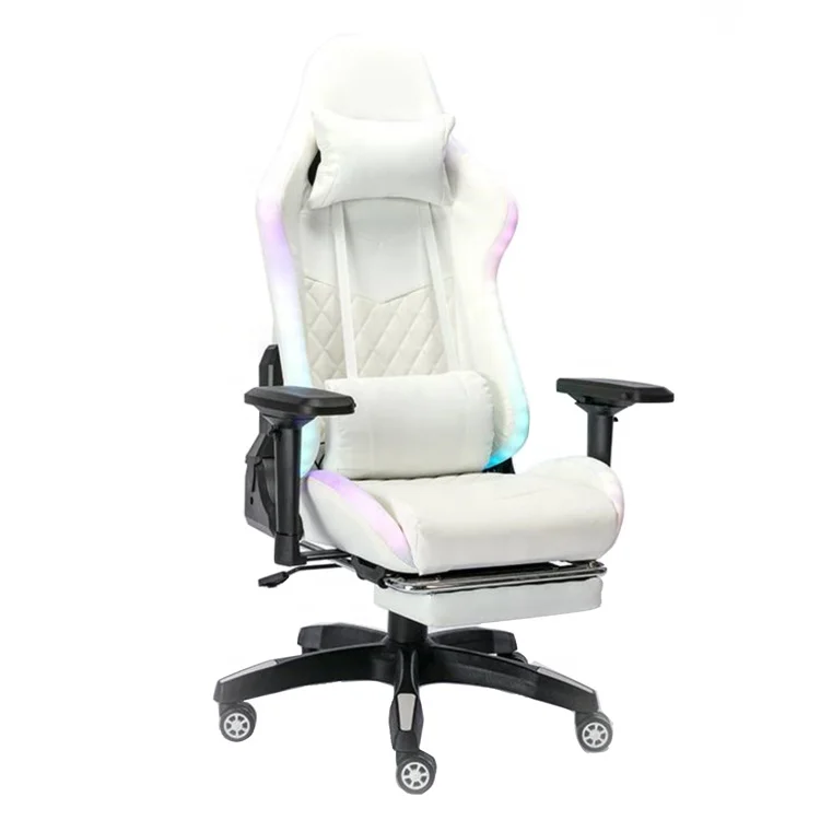 Premium Pure White Gaming Seat Chair With LED Light Ultimate Beige Silla Gamer Con Posa Pie Anji Direct Manufacturer