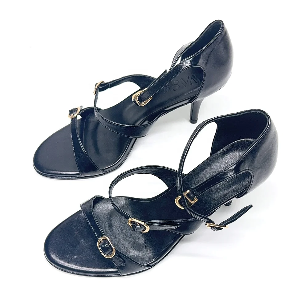 Black Beige Elegant Genuine Leather Heels Sandals Shoes For Women And Ladies Footwear