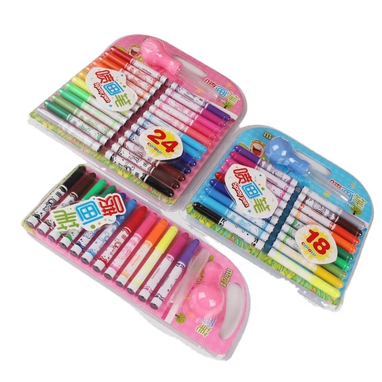 Exquisite 18 Colors Washable Non-Toxic Spray Pen Water Color Pen for Kids Student Game Play Art