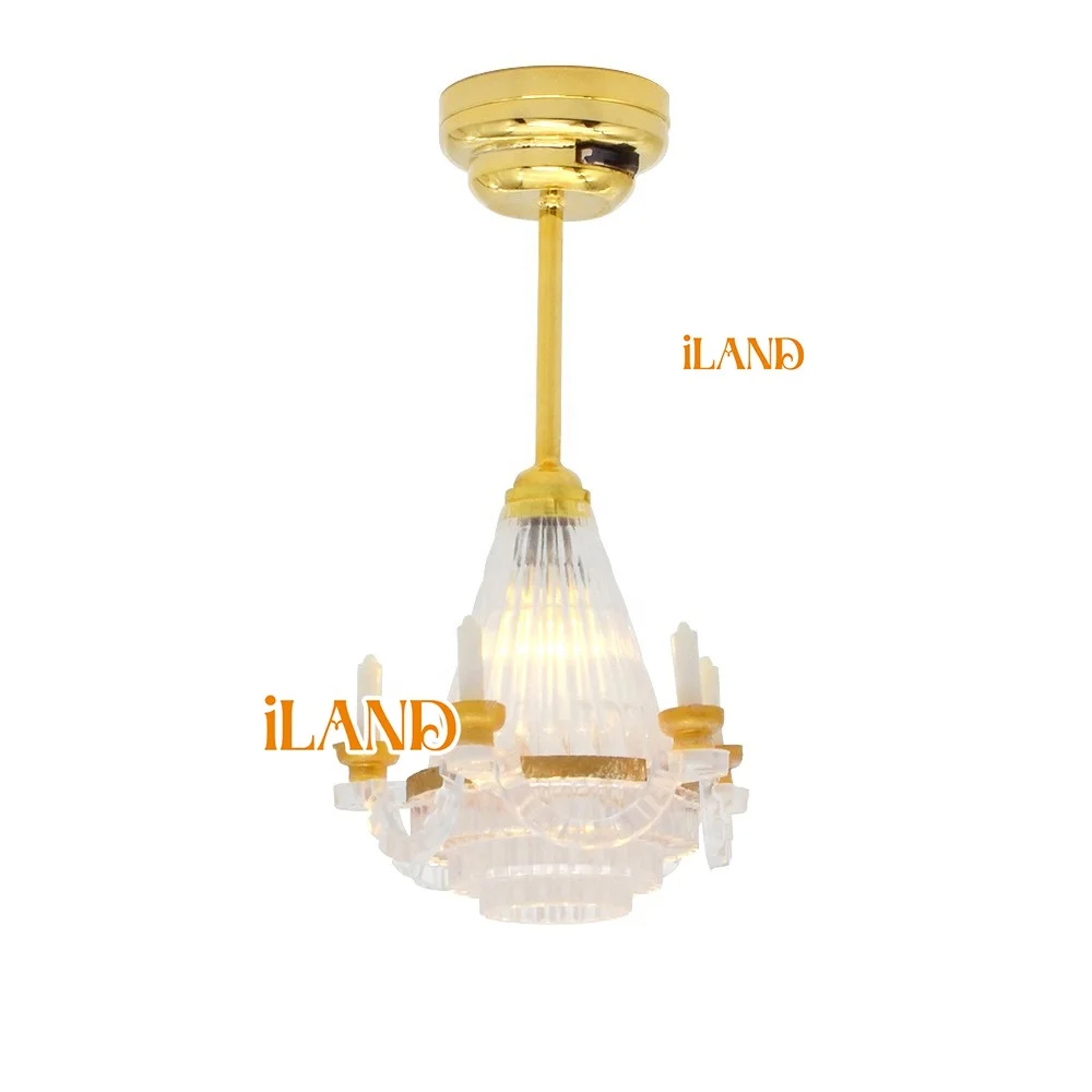 ILAND Dollhouse Electromagnetic Model 1:12 Five Candle Chandelier For Dollhouse Study, Living Room, Bedroom.