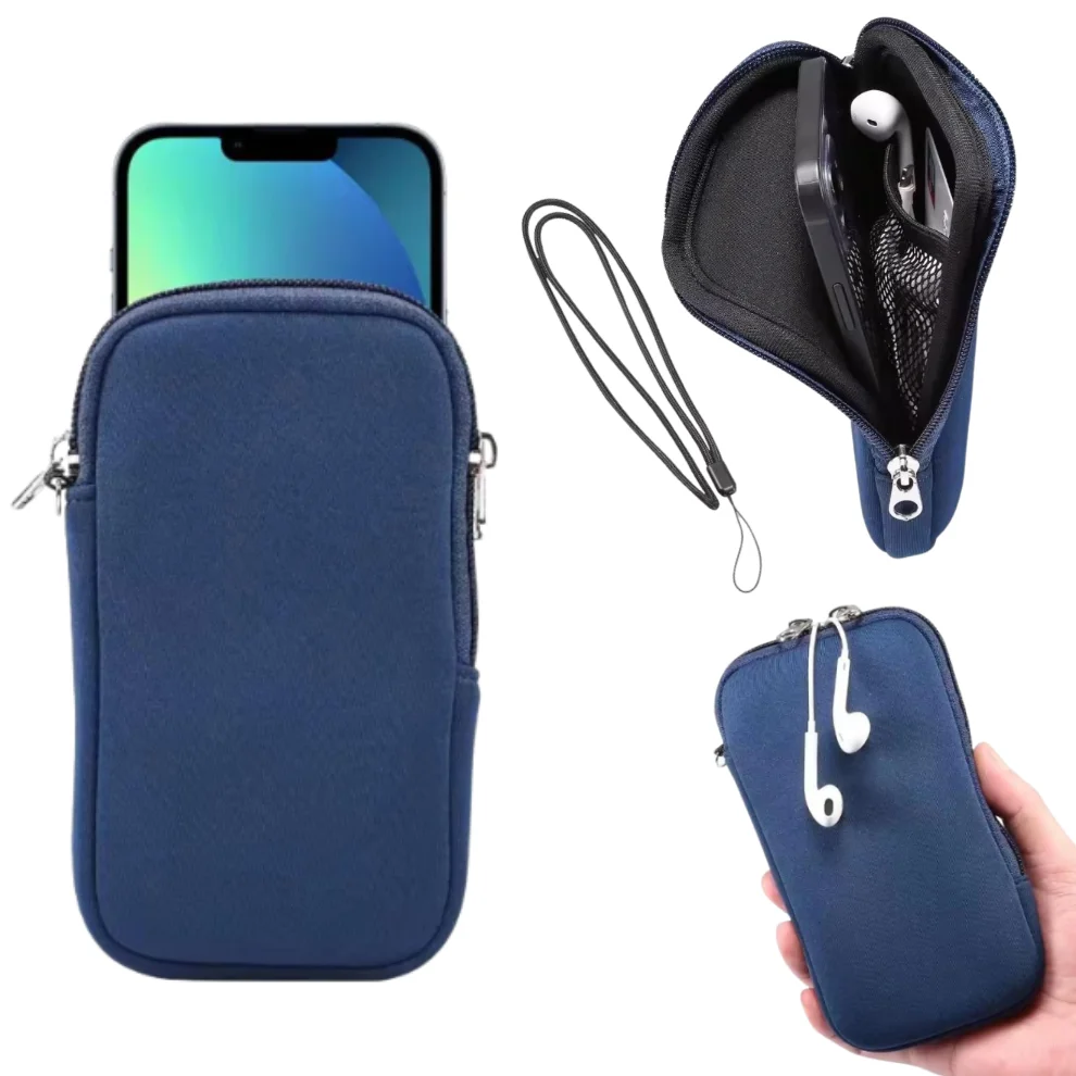 Hot Sale Custom Neoprene Phone Bag with Travel Carrying Strap Smart Phone Zipper Case for iPhone Cell Phone Pouch Daily Wallet