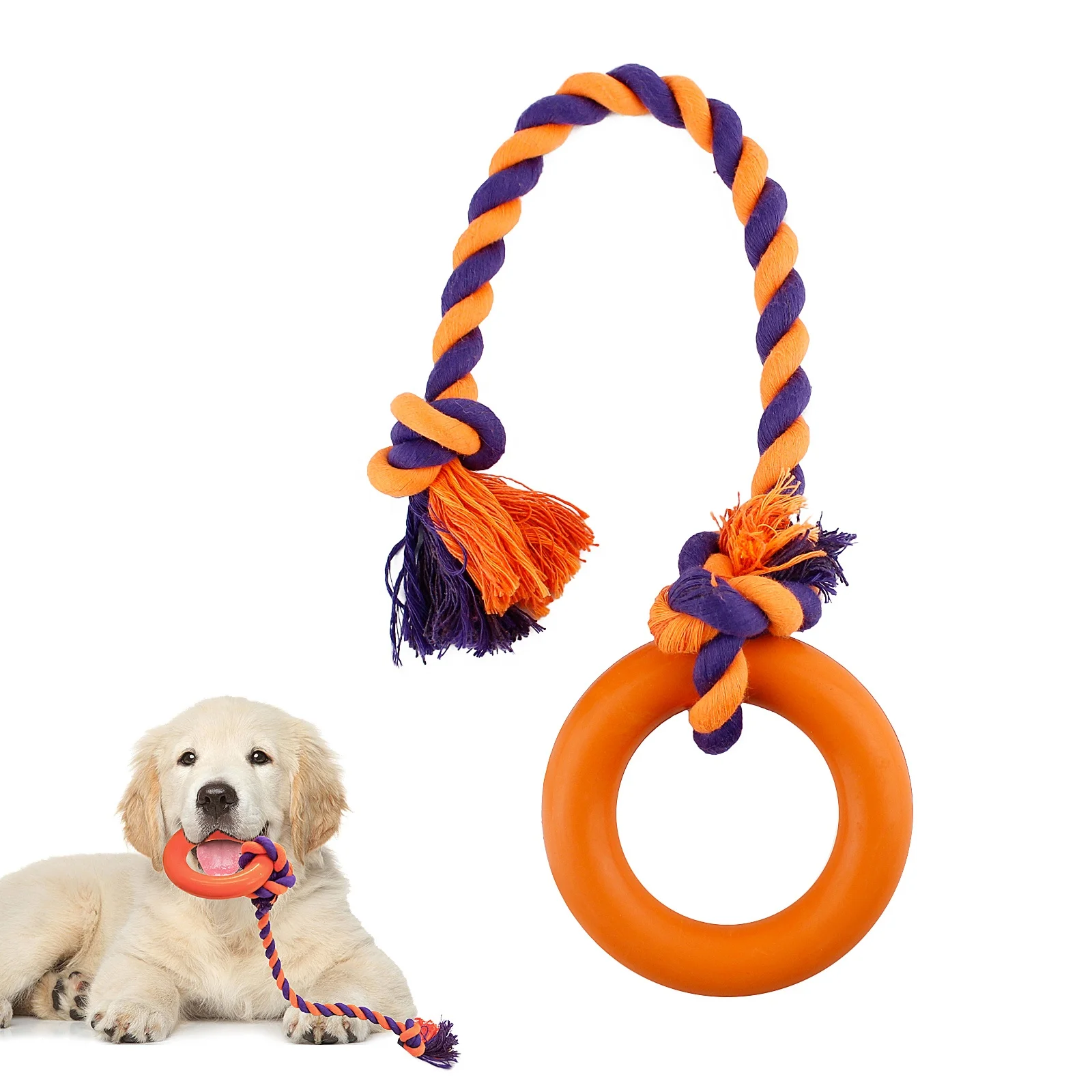 Durable Pet Ring Toys Tough Rubber With Cotton Rope Dog Toy Indestructible Chew Toys for Large to Medium Dogs
