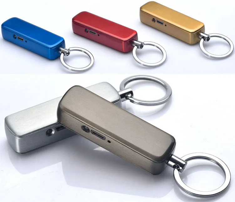 wholesale men gifts cheap gold windproof electric lighter usb rechargeable fancy mini keychain lighter with led flashlight light