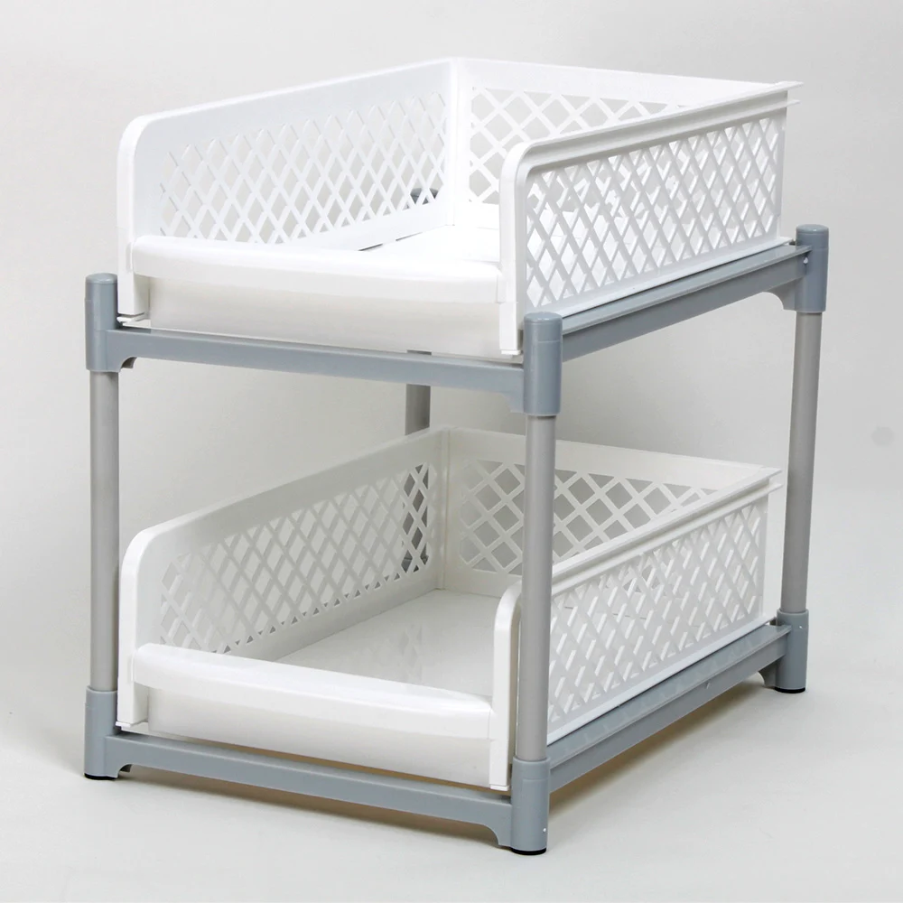 2-Tier Grey White Multifunction Stackable Kitchen bathroom Organizer Rack Plastic Storage Rack